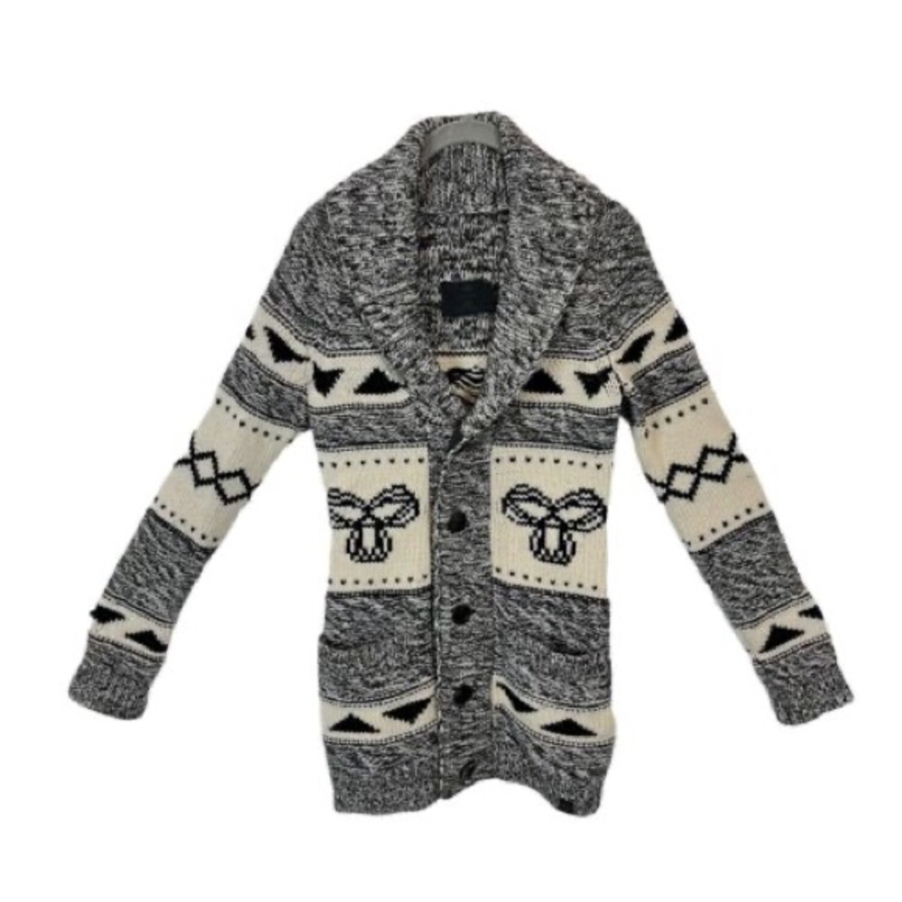 A-Aritzia TNA Cowichan Cardigan XS 100% Lambswool Chunky Knit Northwest